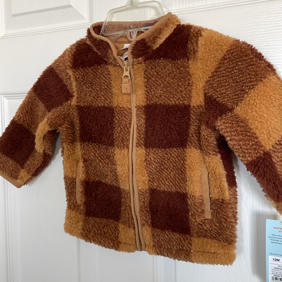 New! Toddler Boys' Faux Shearling Zip-Up Jacket - Cat & Jack™ Brown Size 12 M - Picture 4 of 8